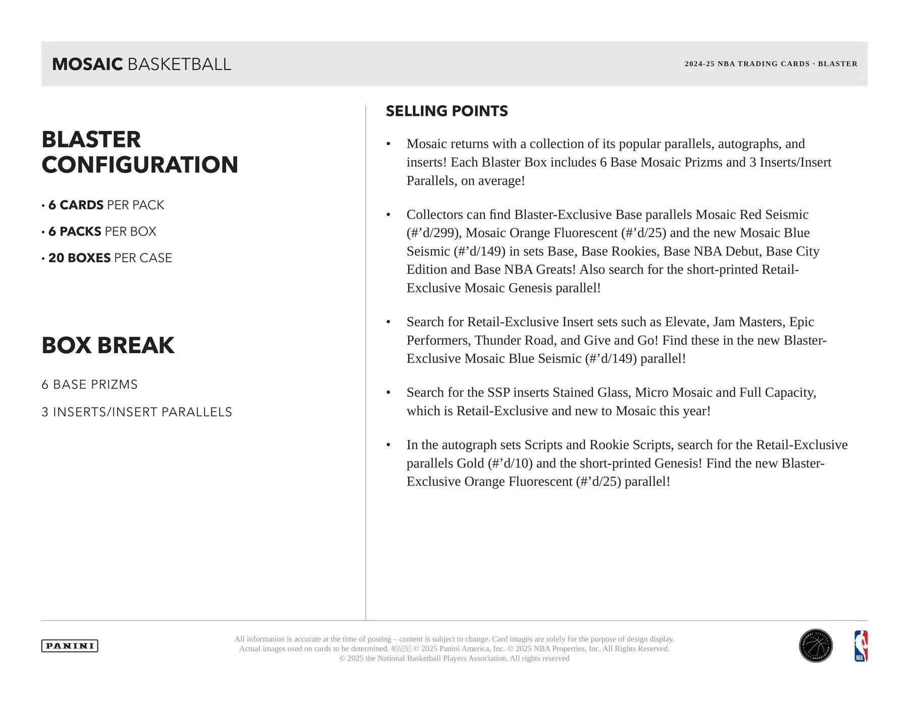 2024-25 Panini Mosaic Basketball Blaster Trading Cards