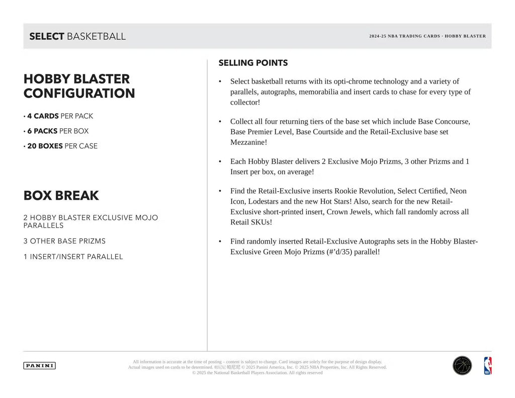 2024-25 Panini Select Basketball Blaster Trading Cards Pack Auction