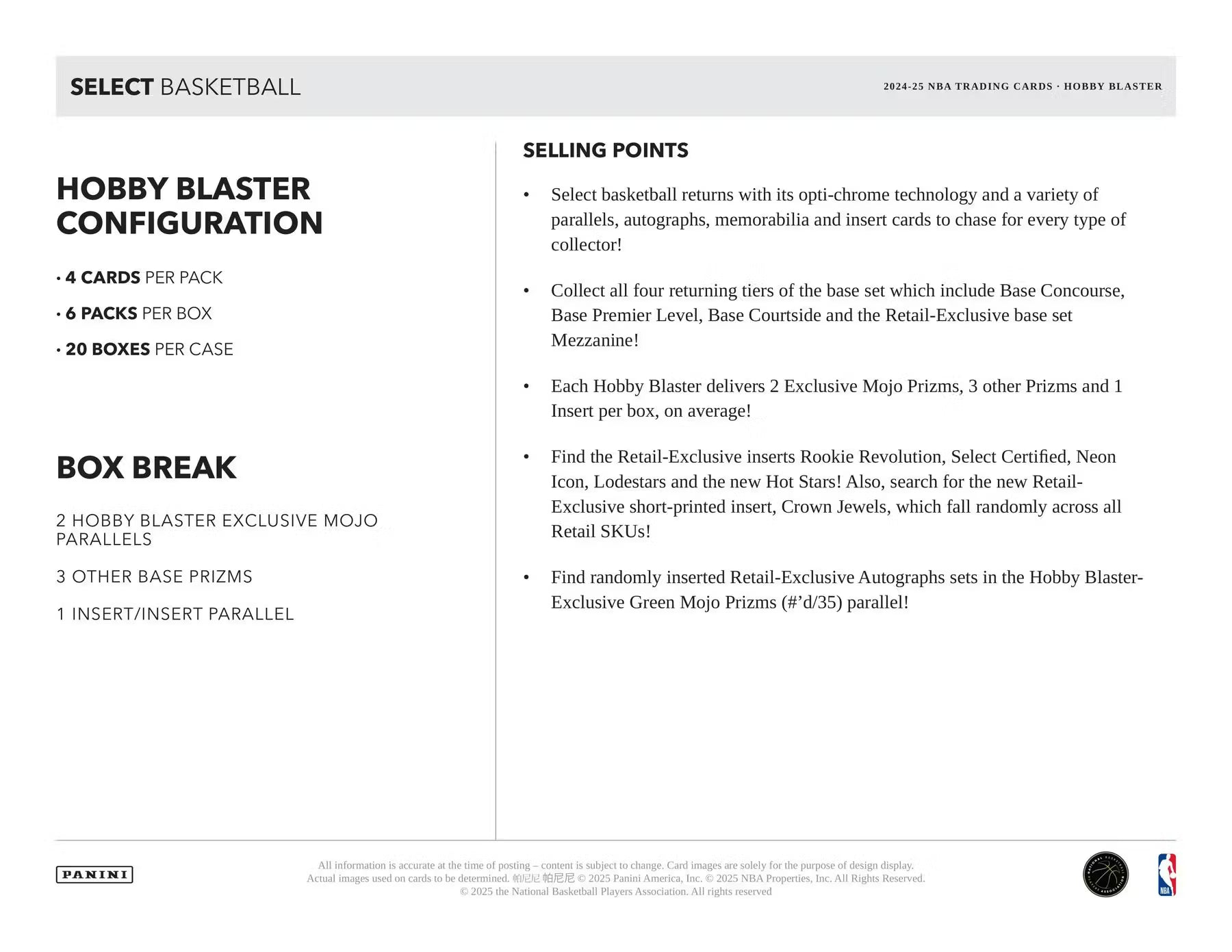 2024-25 Panini Select Basketball Blaster Trading Cards