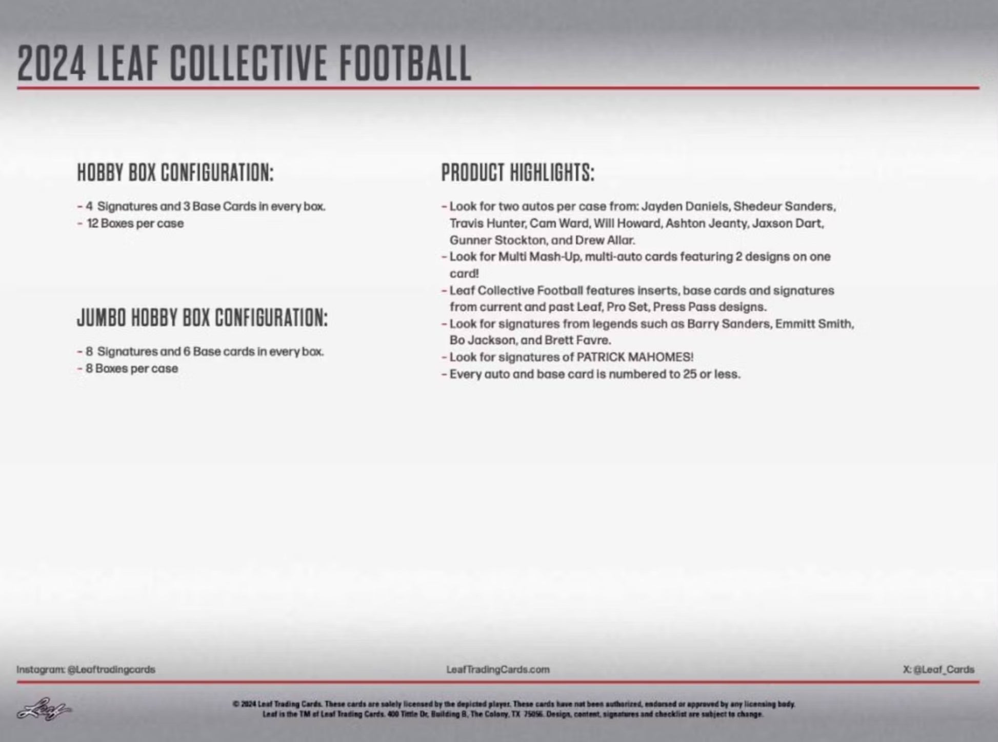 2024 Leaf Collective Football Hobby Trading Cards