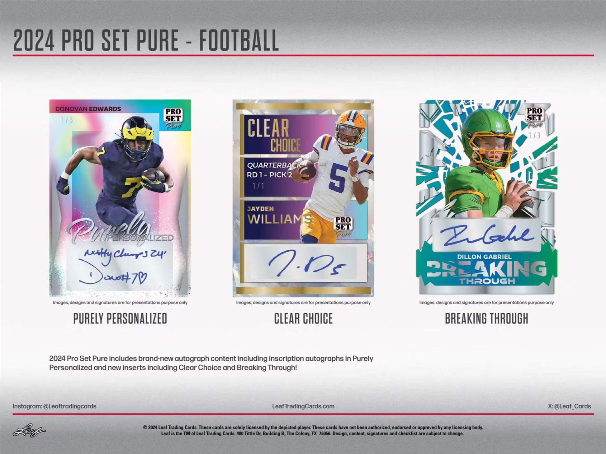 2024 Leaf Pro Set Pure Football Hobby Trading Cards