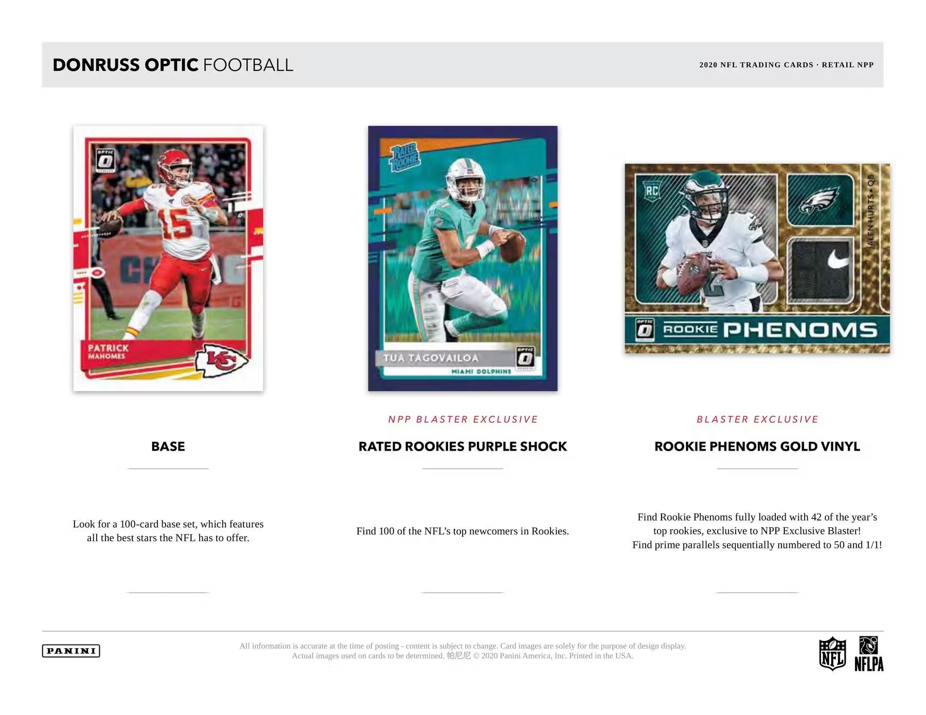 2020 Panini Donruss Optic Football Blaster Trading Cards Purple