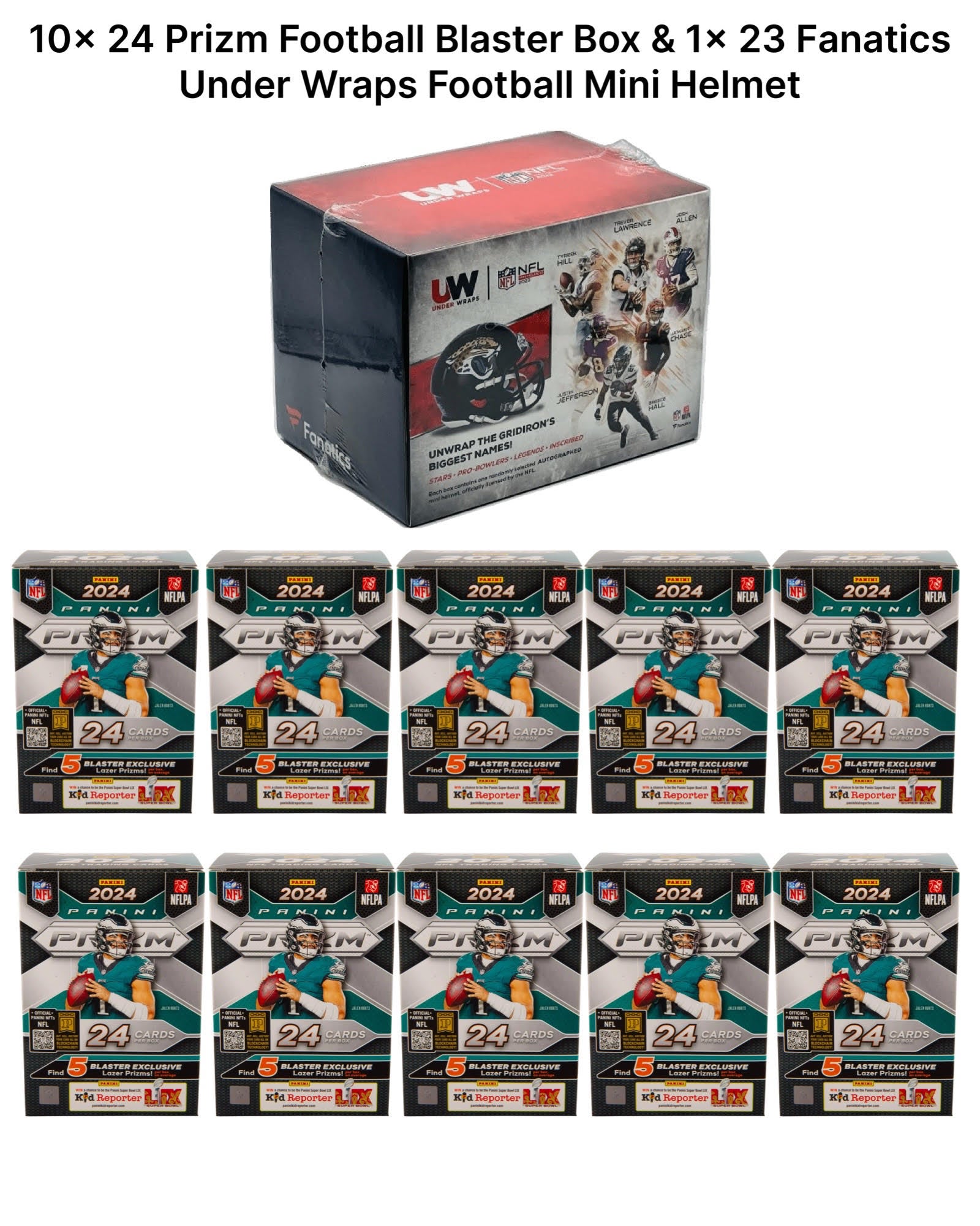 Football PYT Break 008 - 1 Under Wraps Autographed Football Mini Helmet & 10 2024 Prizm Football Blasters